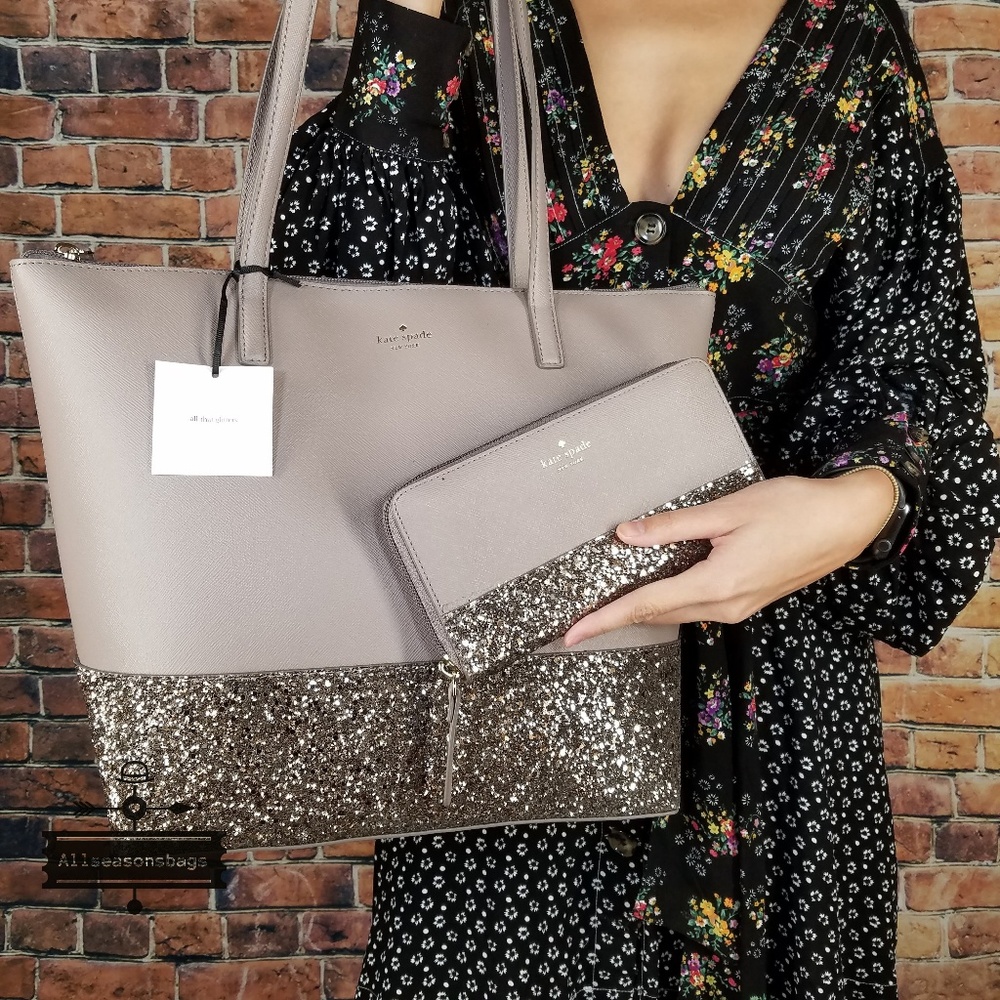 Kate spade LARGE Penny tote & wallet grey SET - Picture 3 of 7